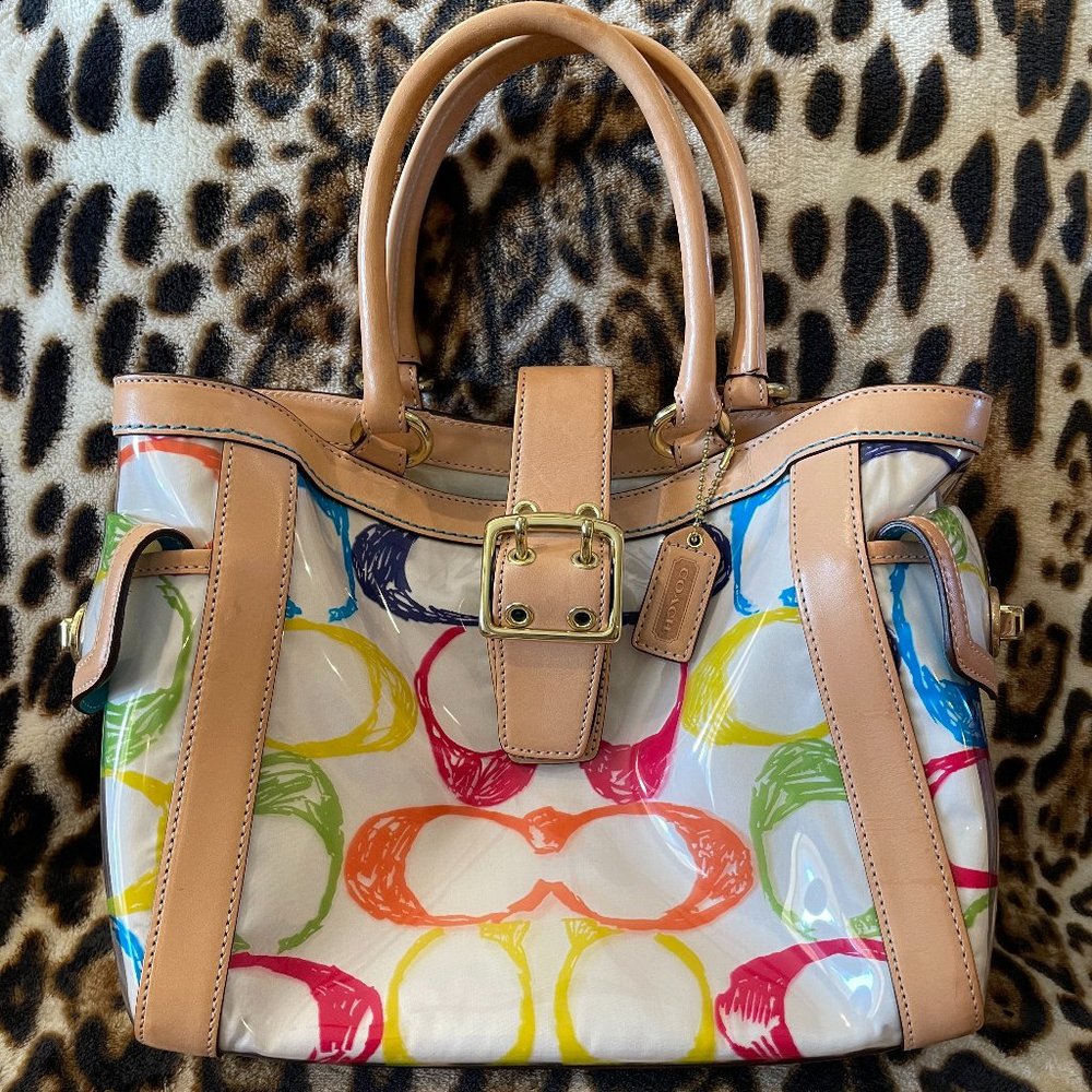 Coach Limited Edition PVC Signature Scribble Vachetta Leather Boxy Tote Bag
